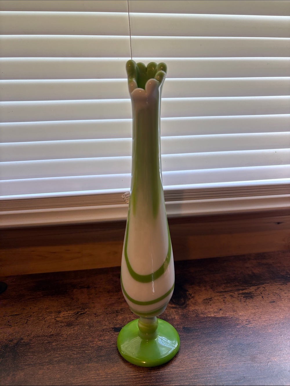Vintage Westmoreland Green and White Slag Glass Bud Vase